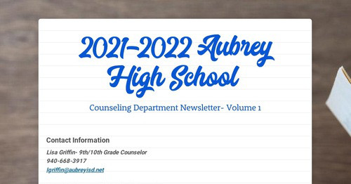 2021-2022 Aubrey High School | Smore Newsletters for Education