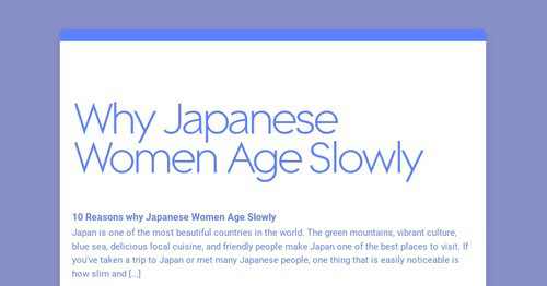 Why Japanese Women Age Slowly