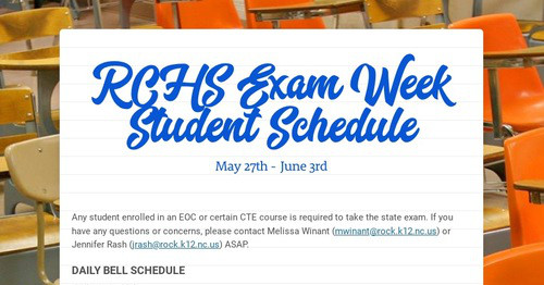 RCHS Exam Week Student Schedule | Smore Newsletters RCHS Exam Week Student Schedule | Smore Newsletters