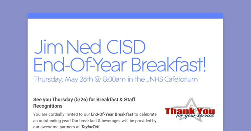 Jim Ned CISD End-Of-Year Breakfast!