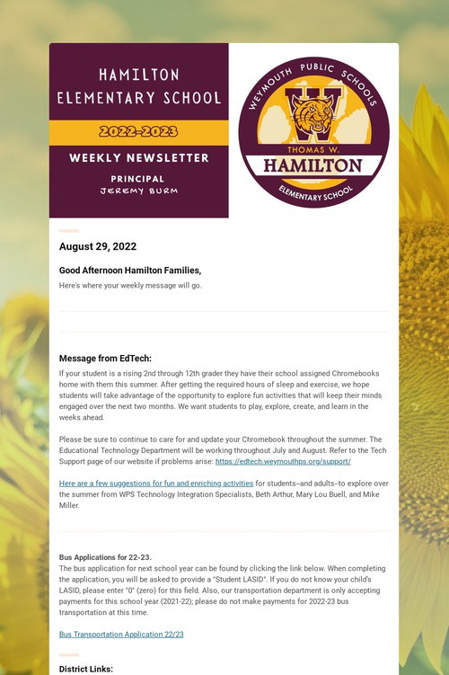 Message from Principal Burm