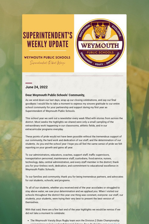 Superintendent's Weekly Update