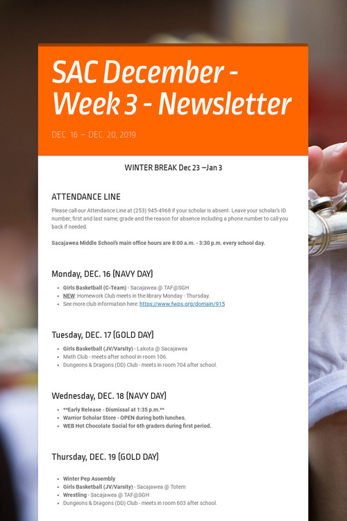 SAC December - Week 3 - Newsletter