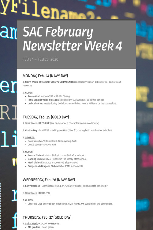 SAC February Newsletter Week 4