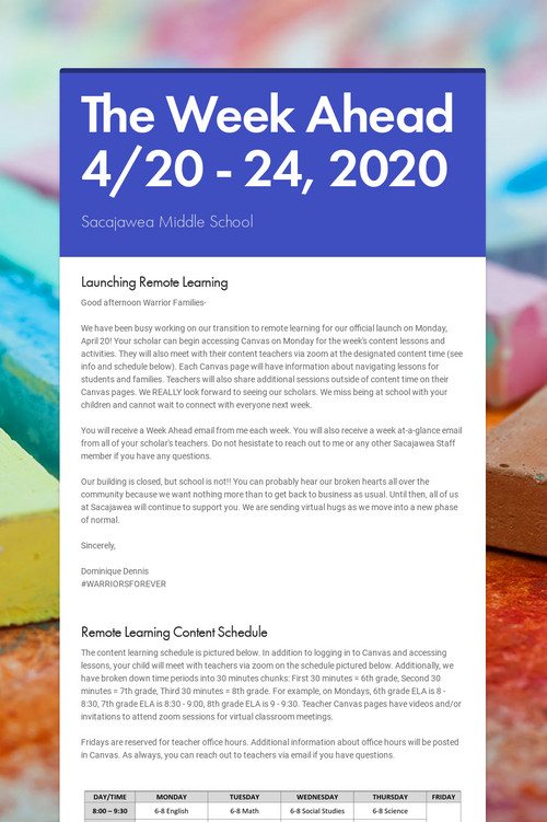 The Week Ahead 4/20 - 24, 2020