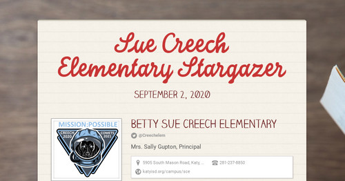 Sue Creech Elementary Stargazer | Smore Newsletters for Business