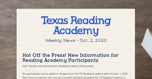 Texas Reading Academy Smore Newsletters For Education