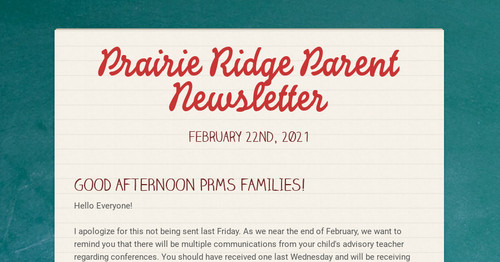 Prairie Ridge Parent Newsletter Prairie Ridge Parent Newsletter