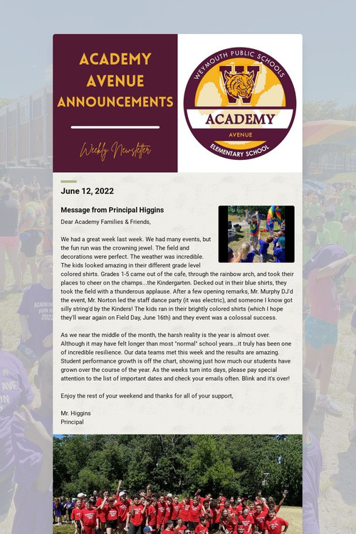 Academy Avenue Announcements
