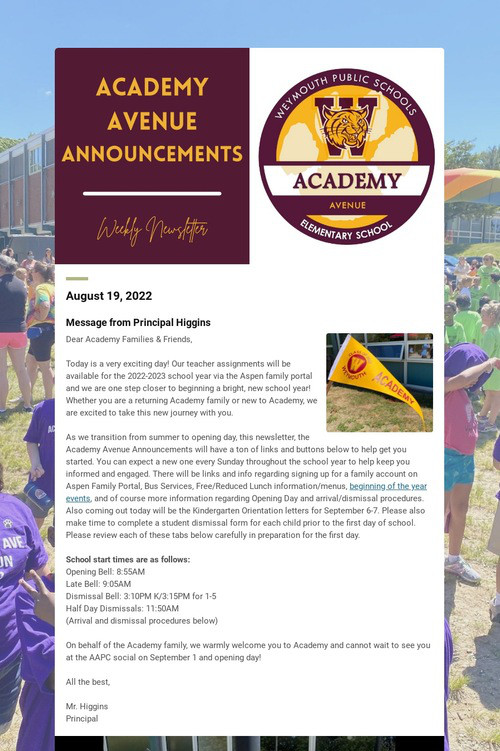 Academy Avenue Announcements