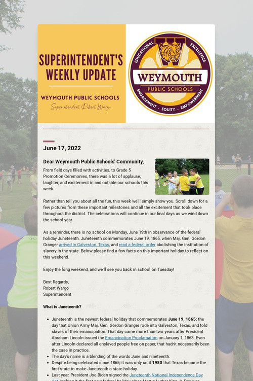 Superintendent's Weekly Update