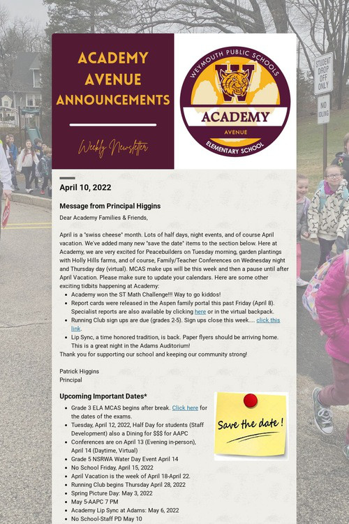 Academy Avenue Announcements
