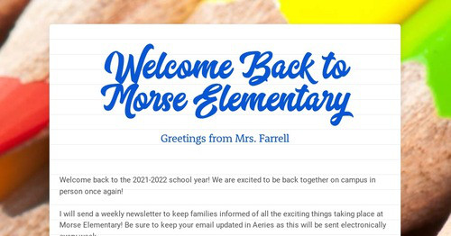 Welcome Back to Morse Elementary