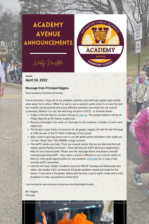 Academy Avenue Announcements