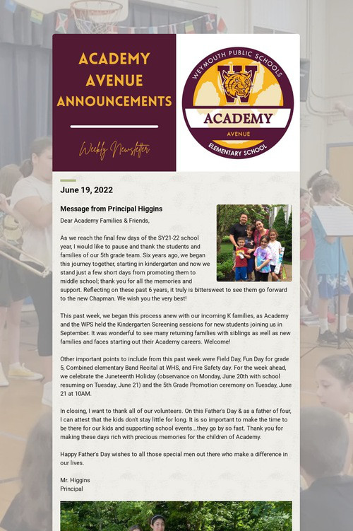 Academy Avenue Announcements