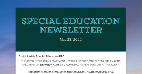 SPECIAL EDUCATION NEWSLETTER