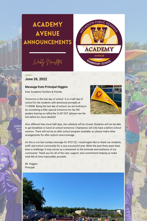 Academy Avenue Announcements