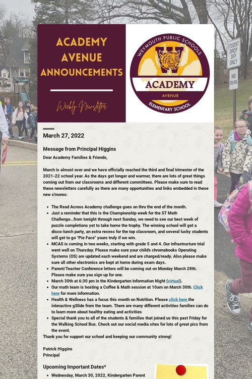 Academy Avenue Announcements