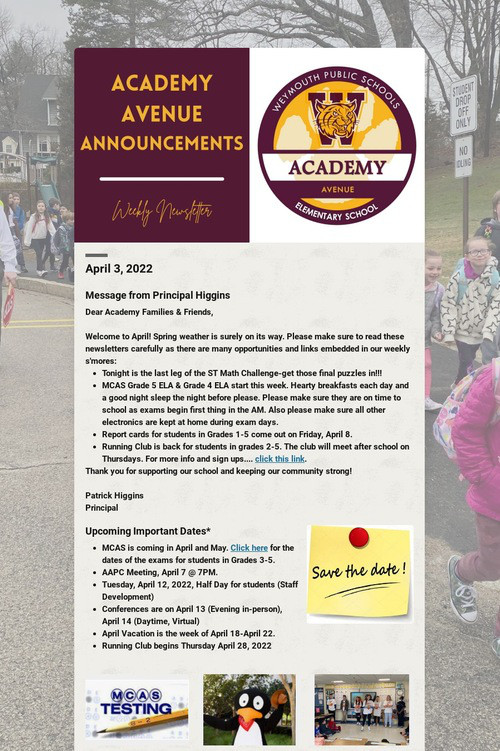 Academy Avenue Announcements
